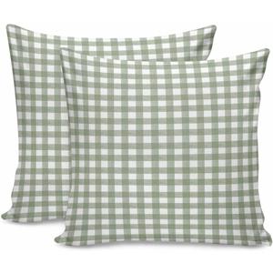 2 Packs Decorative Cotton Throw Pillow Covers, Sage Green White Buffalo Plaid 20 x 20 Inch Square Reversible Soft Cushion Case for Couch Bedroom Sofa Living Room Chair Car