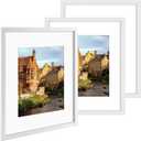 AUEAR, 16x20 Picture Frames Set of 3, with Mat for 11x14 or 16x20 without Mat, Engineered Wood Photo Frames with Plexiglass, Wall Mounting (White)