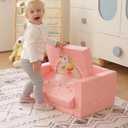 ALIMORDEN 2-in-1 Flip Out Comfy Toddler Couch, Lovely Kids Chair Convertible Sofa to Lounger for Story/Nap Time, Pink Unicorn