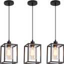 3 Pack Black Pendant Lights for Kitchen Island Industrial Lantern Pendant Light Fixtures with Clear Glass Shade, Farmhouse Adjustable Height Hanging Pendant Lighting for Dining Room