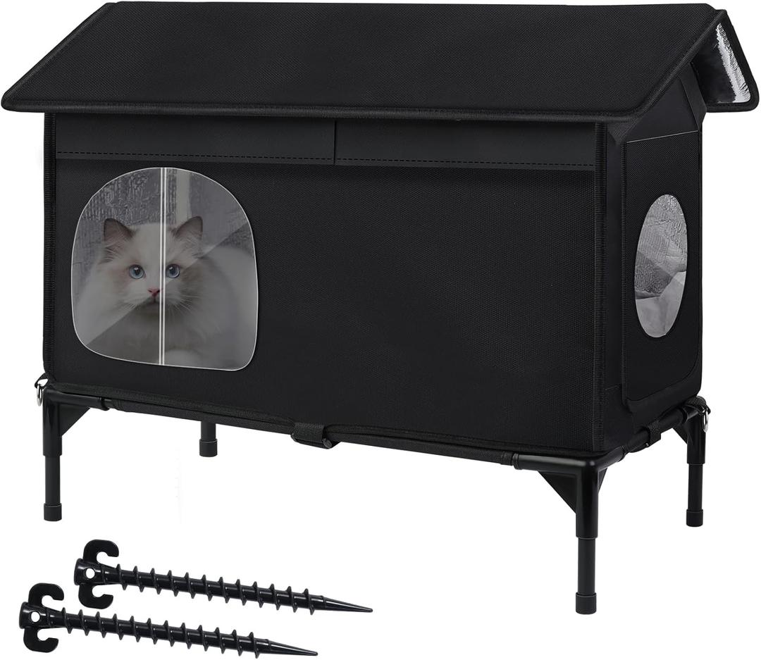 Weatherproof Feral Cat Houses for Outdoor Cats, Insulated Cats House with Cozy Cushion, Elevated Outdoor Cat Shelter, Equipped with Escape Door, Outside Cat House for Stray Cats(Large)