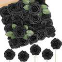 N&T NIETING Artificial Flowers Black Rose 50pcs Real Touch Flowers Perfect for for DIY Bouquets Wedding Party Baby Shower Home Decoration
