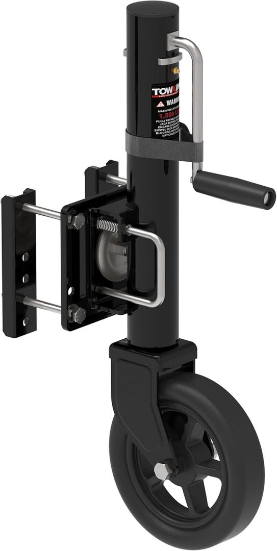 8" Spoke Wheel Trailer Jack, 10" Vertical Movement, 1500 lbs, for RV, Boat, Trailer and More, Black