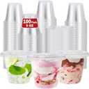 100 Pack 9 oz Clear Plastic Cups with Lids, Disposable Dessert Cup, Fruit Cup, Clear PET Cups for Cake, Cold Drink, Ice Cream, Salad