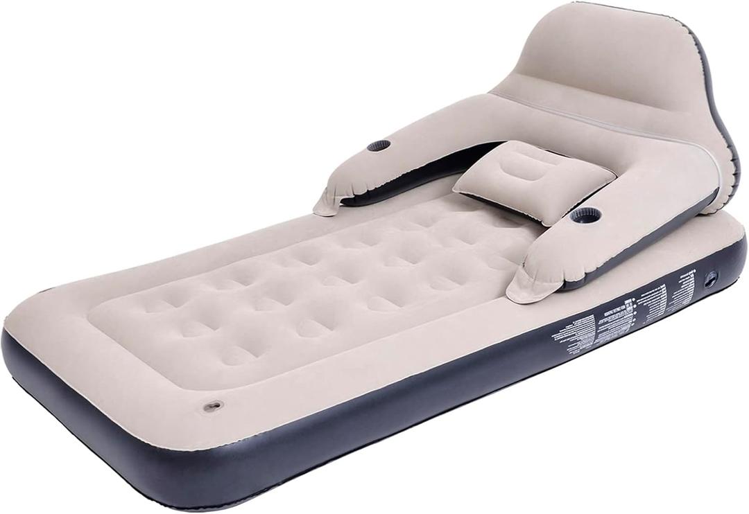 RAPTAVIS Twin Size Air Mattress Sofa Bed with Headboard and Pillow, Inflatable Bed for Outdoor Overnight (Single)