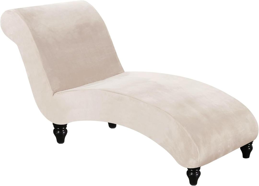 FantasDecor Chaise Lounge Velvet Luxury Covers for Living Room Indoor Stretch Slipcover for Chaise Lounge Ultra Soft Machine Washable, Ivory (No Armrests)