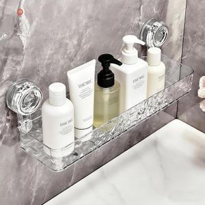 Clear Shower Caddy with Suction Cups, Wall Mounted Bathroom Organizer, Plastic Storage Basket for Shampoo and Soap (Transparent)