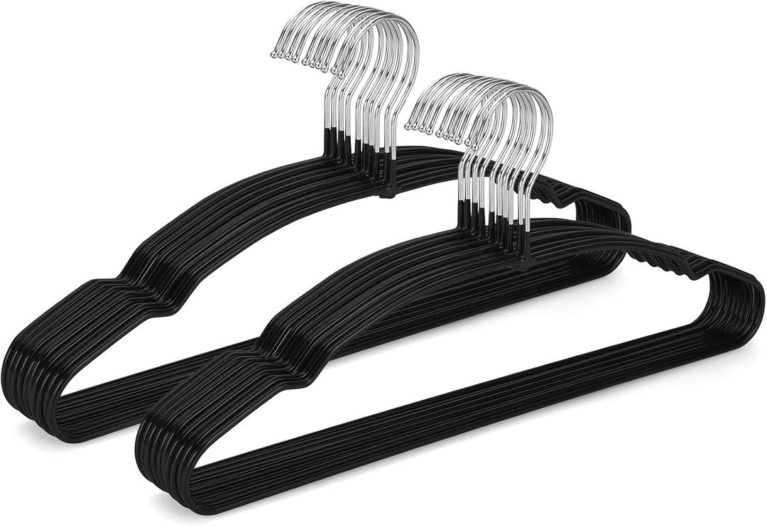 TOPIA HANGER Metal Hangers 20 Pack, Non Slip Clothes Hangers Space Saving, Heavy Duty Rubber Coated Wire Hanger for Coat, Shirt, Dress, Pants-Black, CT12H (Adult)