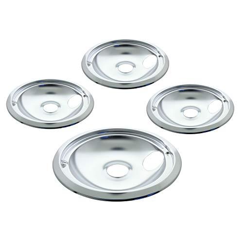 Kitchen Basics 101 Made in the USA 119204XZ Style B Chrome 4 Pack Drip Bowls 3 Small 6” and 1 Large 8” Replacement for GE WB31T10010 and WB31T10011