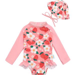 babygoal Baby Girls Long Sleeve One Piece Rash Guard Swimsuit with Zipper, UPF 50+ Sun Protection, 0-3M