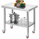 VEVOR Stainless Steel Table, 24 x 35.4 Inches Food Prep Worktable with Wheels, Kitchen Prep Table