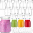 Zubebe 6 Pack 5 oz Christmas Glass Milk Bottles with 12 Lids - Versatile Small Glass Jars for Holiday Party Favors, DIY Decorations, Yogurt Pudding, and Juice, Reusable