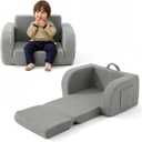 Toddler Couch, 2-in-1 Toddler Chairs Comfy 1-3 Years Old, Toddler Chair for Girls and Boys, Kids Couch Bed Fold Out, Convertible Baby Sofa to Lounge Chair for Playing, Reading, Napping, Grey