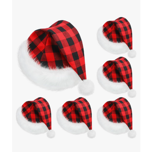 SATINIOR 6 Pcs christmas Santa Hat Claus Xmas Hat for Adults Unisex with Lining Plush Brim for Christmas New Year