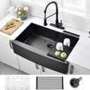 33 Inch Black Farmhouse Sink - VOKIM 33 x 22 Apron Front Farmhouse Sink Stainless Steel 16 Gauge Single Bowl Gunmetal Kitchen Sink