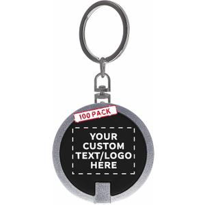 DISCOUNT PROMOS 100 Round LED Keychains - Customizable Text, Logo - Battery included, Plastic - Black
