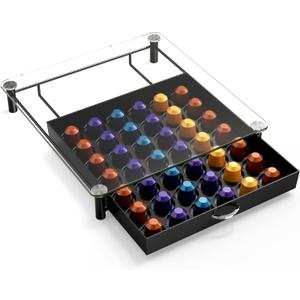 DecoBrothers Tempered Glass Coffee Pod Drawer Compatible with Nespresso Original Line, 42 Capsules