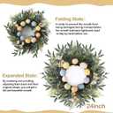24 Inch Easter Wreath Spring Wreath Artificial Flower Wreath with Colorful Eggs Eucalyptus Leaves Hanger for Front Door Easter Summer Farmhouse Holiday Wall Home Window Decor