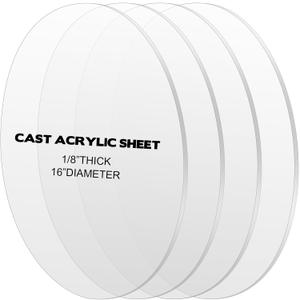 Beeveer 4 Pieces 1/8" Round Acrylic Sheet, 16 Inch Diameter Clear Acrylic Circle, Round Cake Disk, Table Top, DIY LED Crafts Projects