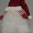 Unique Elf Christmas Tree Topper - Lighted Gnome with Red Sequin Hat, Sitting on Tree Topper for Christmas Decorations, Home Office, Party, Table, Shelf