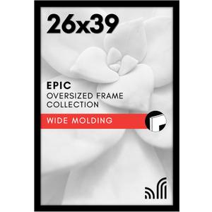 Americanflat 26x39 Poster Frame with Polished Plexiglass - Black Picture Frame - Wide Photo Frames Made of Engineered Wood for Vertical or Horizontal Wall Display - Epic Collection - Black