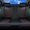 Huidasource Rear Seat Cover, Nappa Leather Back Seat Cover Velcro Adjustable, Compatible with Armrests, Seat Belts, Child Safety Seats, Fit for Most Cars SUVs Trucks (Back Row/Black&Red)