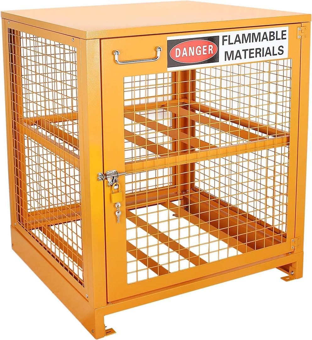 Propane Tank Storage Cabinet - 31"x30"x35" Yellow Steel Box Holds 4 Cylinders (Fits 3,5,11,20,30,33lb Tanks)