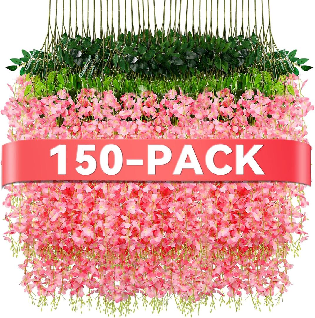 Alotiki 150 Pack Wisteria Hanging Flowers,Fake Hanging Flowers,Wisteria Artificiales Garland for Home Wedding Arch Floral Party Garden Ceremony Outdoor Decor,3.6 Feet Long(150,Pink)