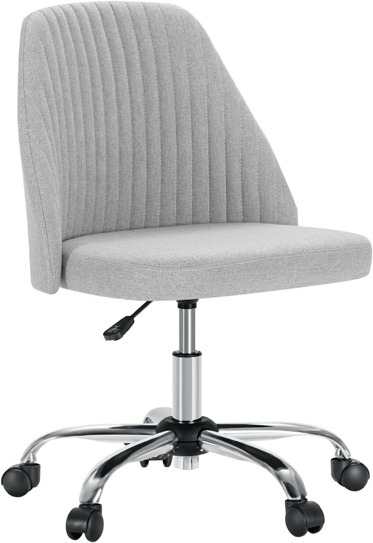 DUMOS Office Chair, Comfy Desk Chair Rolling Vanity Swivel Task Chairs with Wheels, Wide Seating Armless Height Adjustable Computer Chairs for Home,Bedroom,Student,Adults, Classic Grey, Medium