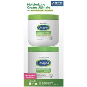 Cetaphil Moisturizing Cream Ultimate with Prebiotic Aloe, Very Dry to Dry Sensitive Skin, 2 Pack - 20 Ounce and 16 Ounce