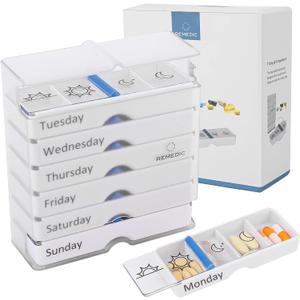 Weekly Pill Organizer 7 Day AM/PM  4 Compartments per Day, Arthritis Friendly Pill Case with Better Grip Design, Medicine Planner for Vitamins, Supplements, and Medications  Easy to Use Pillbox (White)