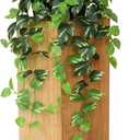 Fake Pothos Hanging Plants - 33" Set of 2 Artificial Silk Ivy Vines with Pots, Realistic Faux Greenery for Indoor Home Office Bathroom Decor, Low Maintenance Hanging Plant Decoration - Golden Green