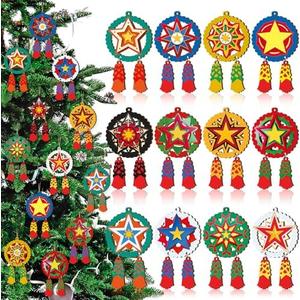 Syhood 24 Pcs Philippine Christmas Tree Parol Ornament Christmas Mini Parol Wooden Hanging Ornaments Philippine Gift Traditional Capiz Star Decor for Home Window Holiday Xmas Tree (Classic)