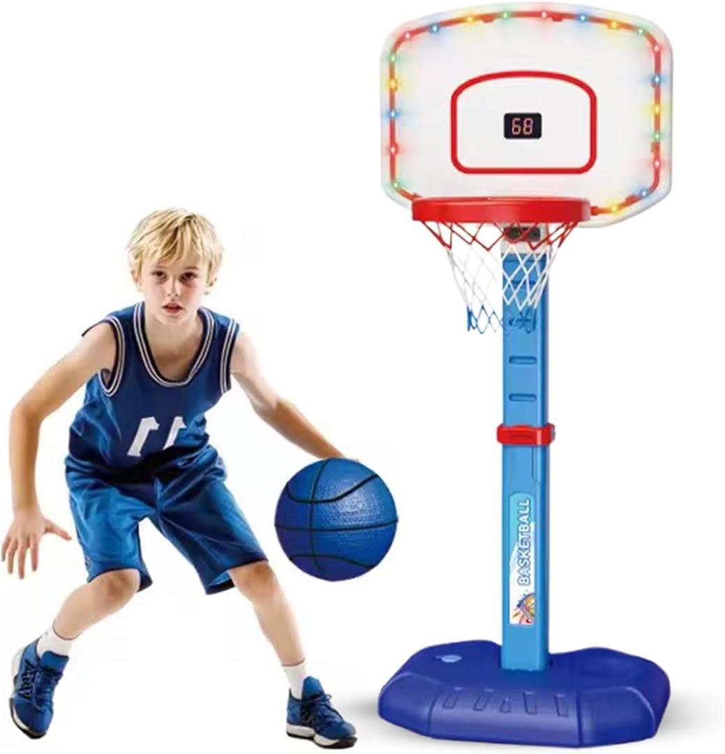 Basketball Hoop Set for Kids Toddler Indoor Outdoor, Digital Scoreboard, Adjustable Height 3 Levels, 2 Balls, Easy Setup, Poolside Sports Portable Goal, Ages 3-12, Toy for Boys Girls. (Pink)