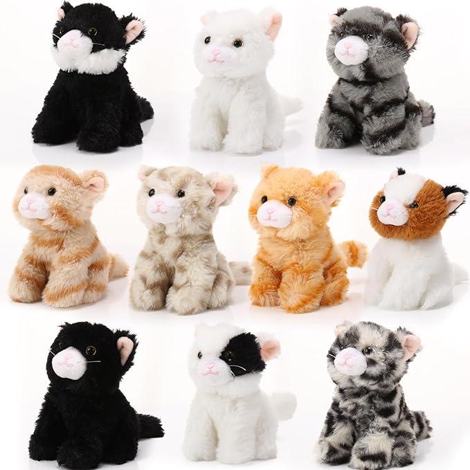 Lenwen 16 Pcs Cat Stuffed Animals Bulk Soft Cuddly Kitten Plush Sets Smitten Kittens Assorted Fluffy Stuffed Cats for Kiddos Birthday Gift Pet Party Favors Halloween Christmas Stuffers(Standing Style)