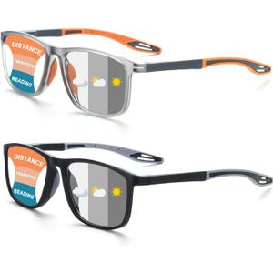 BLOEXCLU 4 Pack Progressive Multifocus Reading Glasses for Men Women TR90 Sports Style Anti-Blue Light Computer Readers (Black & Grey)