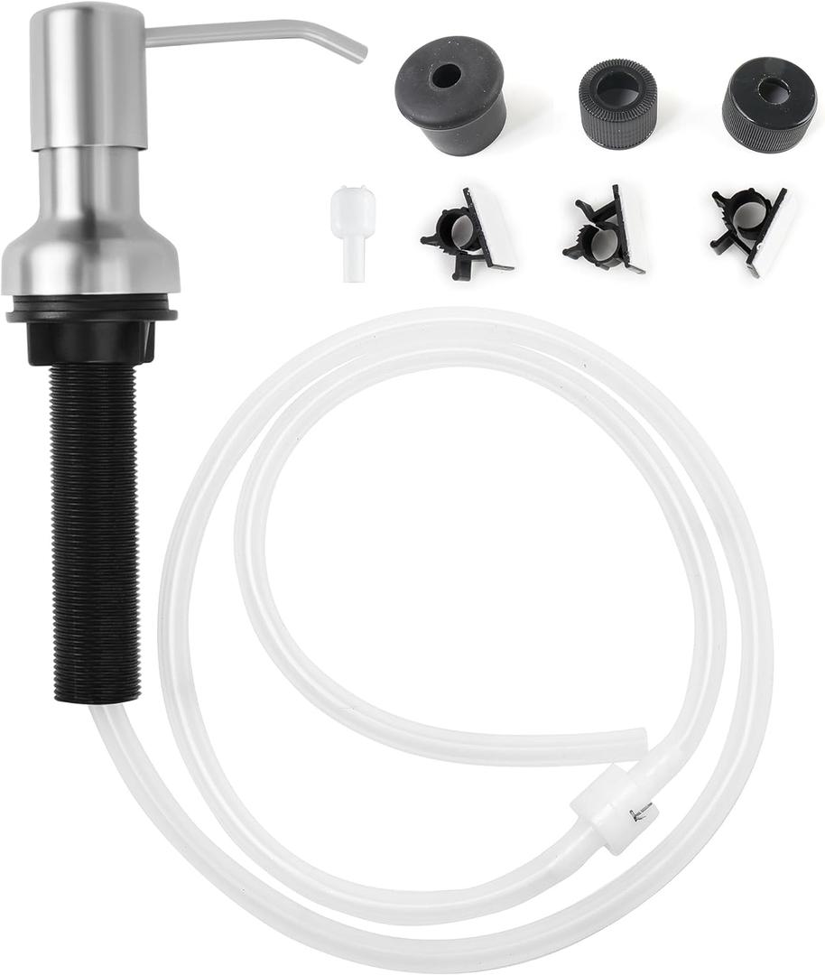 Soap Dispenser for Kitchen Sink, Sink Soap Dispenser with Longer Threaded Shaft Shank, 47" Extension Tube Connects Directly to Dish Soap Container, Wider Pump Head Base Brushed Nickel