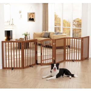 Homykic Dog Gate Indoor, 132" Wide Bamboo Pet Gate with Door, 30”H, Walnut, 132.3"Wx30"H, 6 Panels w/ Door