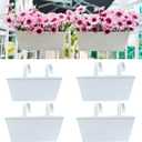 LaLaGreen Railing Planter (4 Pack, 14 Inch) White Metal Rectangle Outdoor Wall Hanging Flower Pots Balcony Bucket Deck Rail Fence Trendy Long Strawberry Succulent Plant Holder Rustic Countryside Style