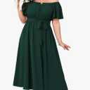 Women Plus Size Maxi Dress Off The Shoulder Bridesmaid Formal Wedding Guest Belted Flowy A Line Long Dresses Size 1XL