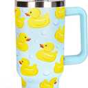 Whaline 40oz Yellow Duck Tumbler with Handle Straw and Lid Cute Animal Travel Tumbler Coffee Cup for Friend Holiday Birthday Party Favors