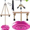 KINSPORY Disc Swing for Kids, Swing Set Accessories, 7FT Height Adjustable Gym Monkey Bars, Hanging Tree Seat for Backyard, Outdoor Play Equipment (Rose Pink)