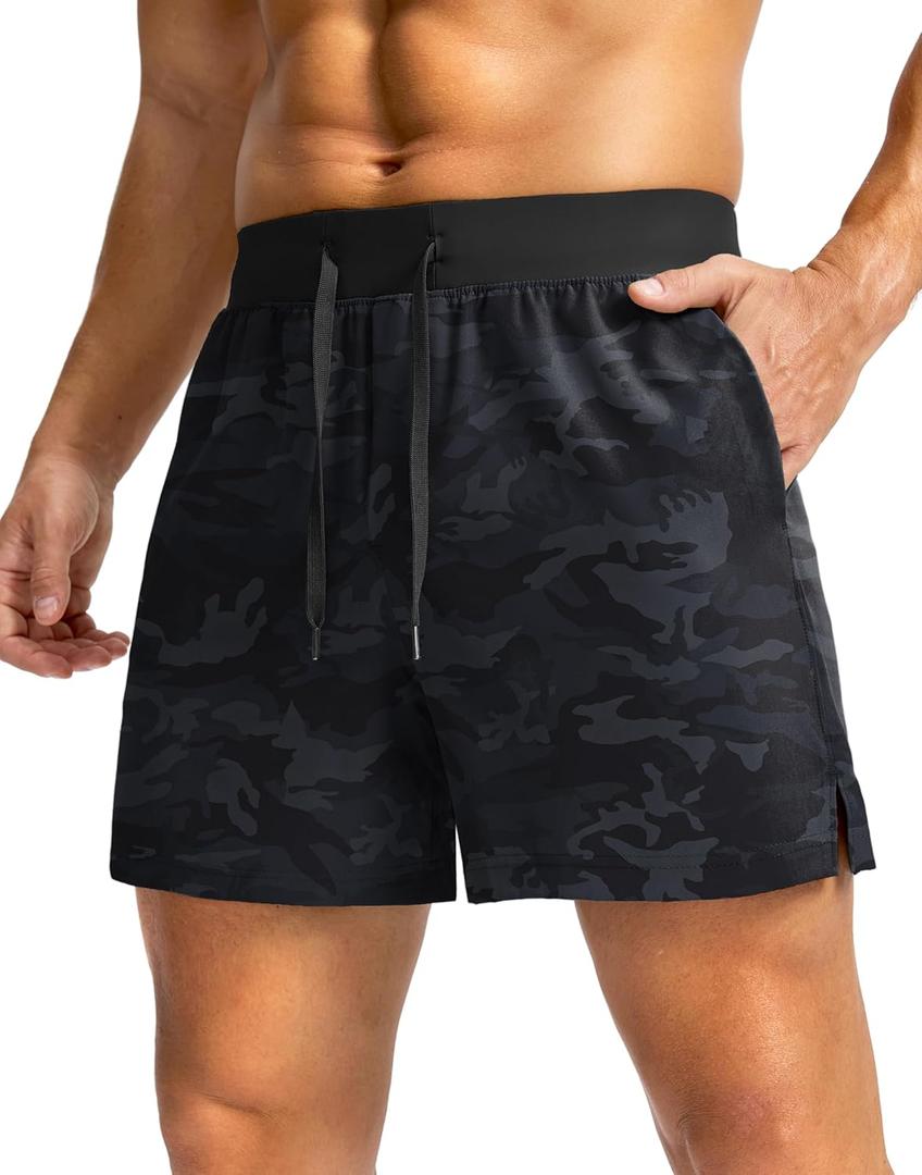 Soothfeel Men's Running Shorts with Zipper Pockets 9"/ 7"/ 5" Lightweight Quick Dry Basketball Gym Workout Athletic Shorts (Black, M)