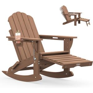 Ciokea Adirondack Rocking Chair with Footrest, Foldable HDPE Rocker (Teak)
4-in-1 Design, Adjustable Backrest, Retractable Ottoman, 2 Cup Holders, Outdoor, All Weather, Heavy Duty, Porch, Patio, Deck
