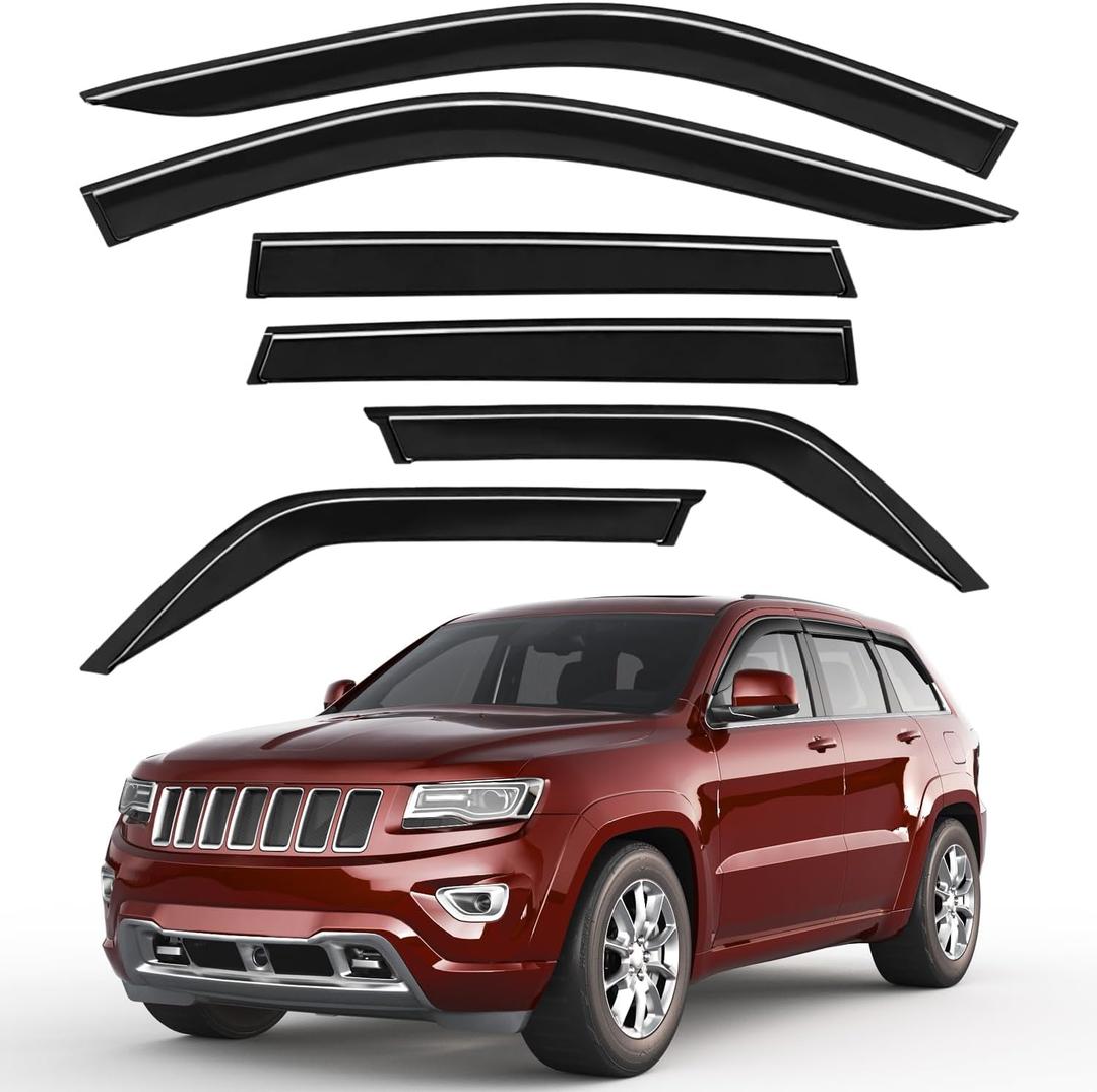 Tape-on Window Rain Guards for Jeep Grand Cherokee 2011-2021,6PCS | Extra Durable, Window Deflectors, Window Visors, Vent Shades, Vent Visors, Accessories