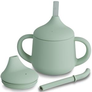 Moonkie Silicone Baby Sippy Cups | 3 Stages Training Cup Straw Cup for Infants Toddlers and Kid | 4 oz 1Pack (Sage)