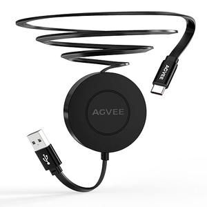 AGVEE 0.3ft Fixed / 2.3ft Extend USBC to C Charger Cable Mountable One Way Retractable 60W Fast Charging Cord, PocketSized for iPhone 16 15, Samsung, Android, Desk Organizer, Black