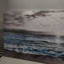 Wapluam Large Wall Decor For Living Room Canvas Wall Art For Bedroom Office Wall Decorations Black And White Painting Blue Sea Wave Pictures Artwork For Modern Stretched and Framed Beach Posters (60"L x 30"W)