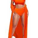 Viottiset Women's 3 Piece Siwmsuit Cover Up High Waist Crop Top Bikini Bathing Suit Orange XLarge