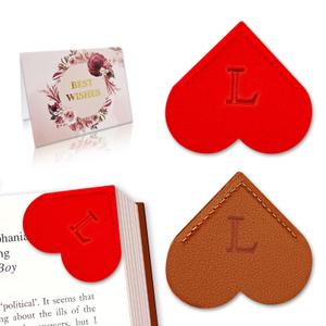 4 x Personalized Leather Heart Bookmark with Initial, Cute Letters Custom Corner Book Mark for Reading Women, Student, Book Lovers, Teacher Appreciation Gifts (Red+Brown, L)